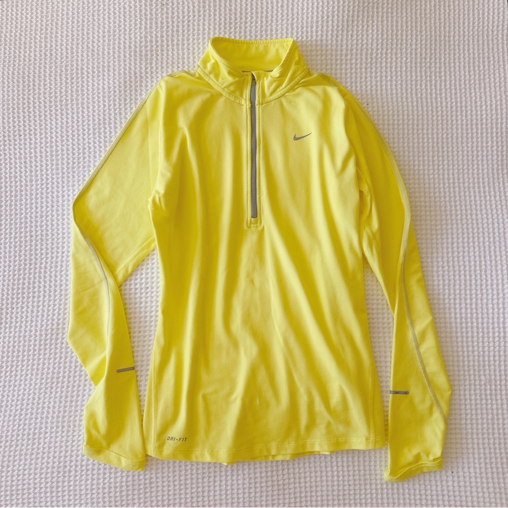 NIKE ELEMENT QUARTER ZIP LONG SLEEVE TOP sz S YELLOW RUNNING GOLF TENNIS TEE EUC